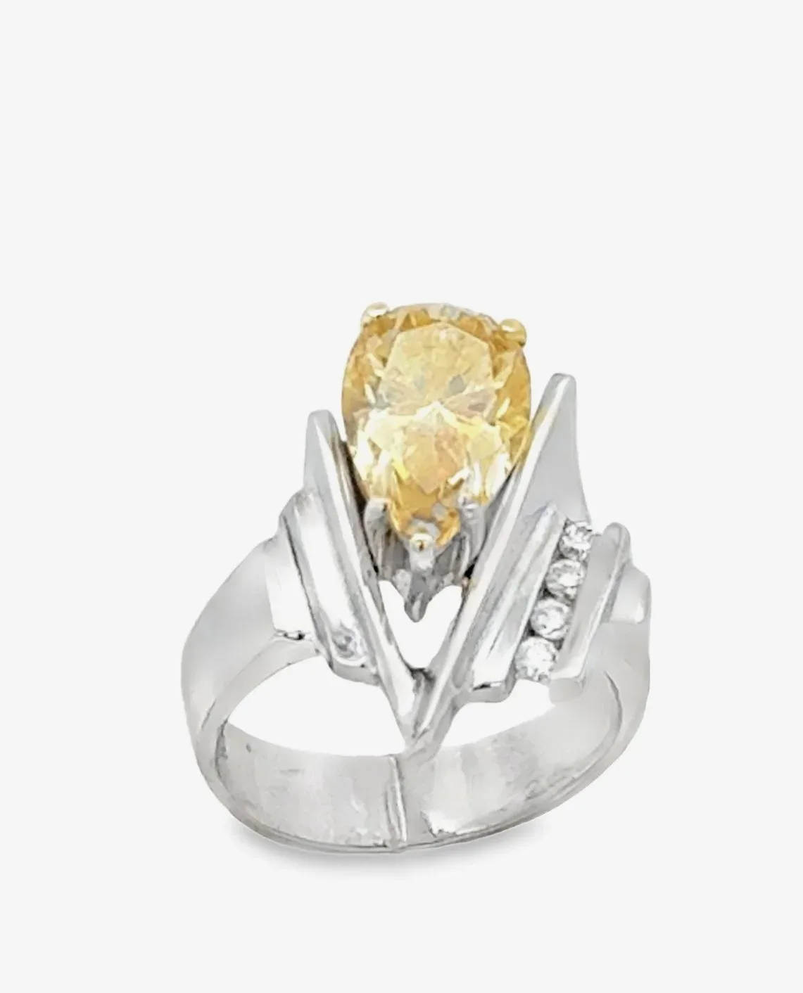 DIAL 350 14k W 3.0 Carat Yellow Diamond (VS1 EX EX) "V" Ring with 4 channel set (Earth mined) Diamond accents by Sharon Teaman — view 5