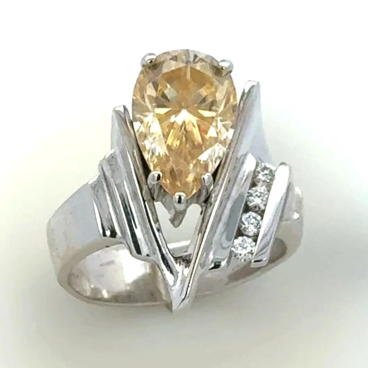 DIAL 350 14k W 3.0 Carat Yellow Diamond (VS1 EX EX) "V" Ring with 4 channel set (Earth mined) Diamond accents by Sharon Teaman — view 6