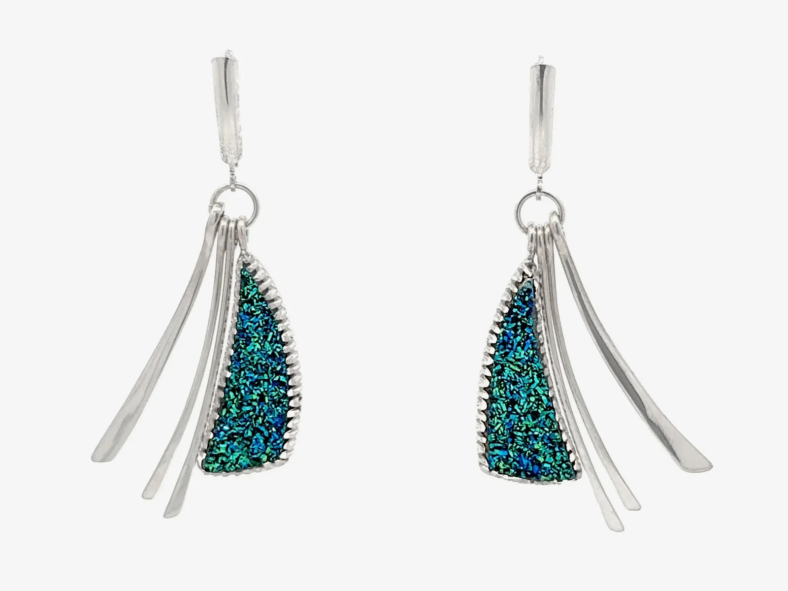 Drusy Alex (Color Change Purple to Teal) Freeform Triangles - Earrings by Sharon Teaman — view 1