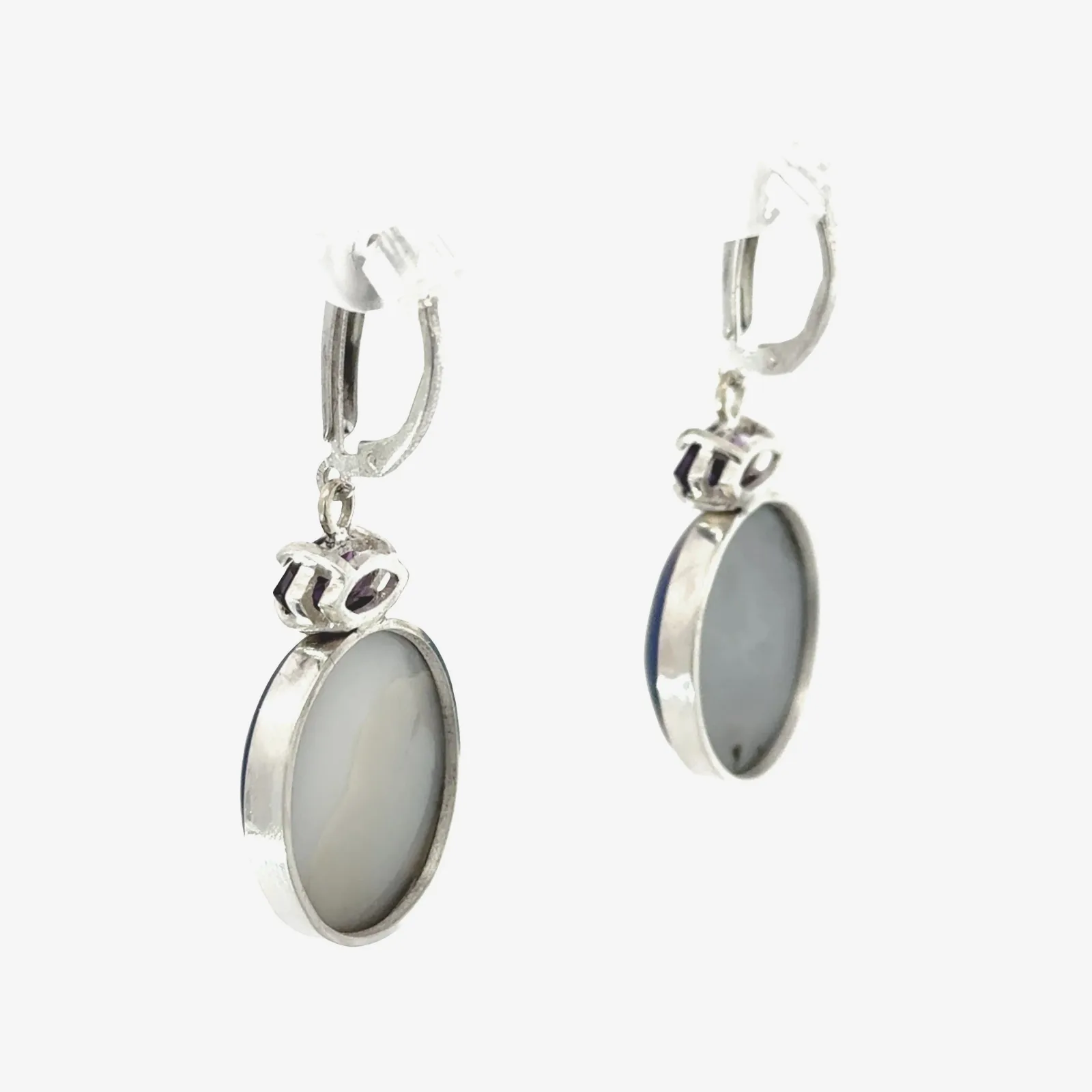 Drusy Round Blue Drusy with Marquis Amethyst Earrings Sterling Silver by Sharon Teaman — view 4