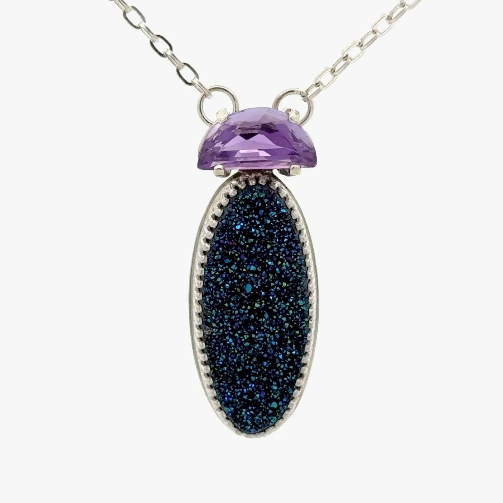Drusy SS (Directional Color Change) and Amethyst Crescent - Necklace by Sharon Teaman — view 1