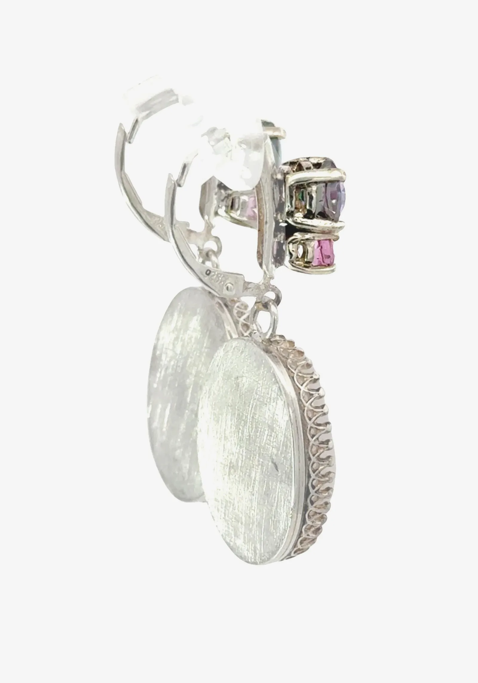 Drusy White Pearlescent- Earrings Accented with Mystic Topaz by Sharon Teaman — view 3