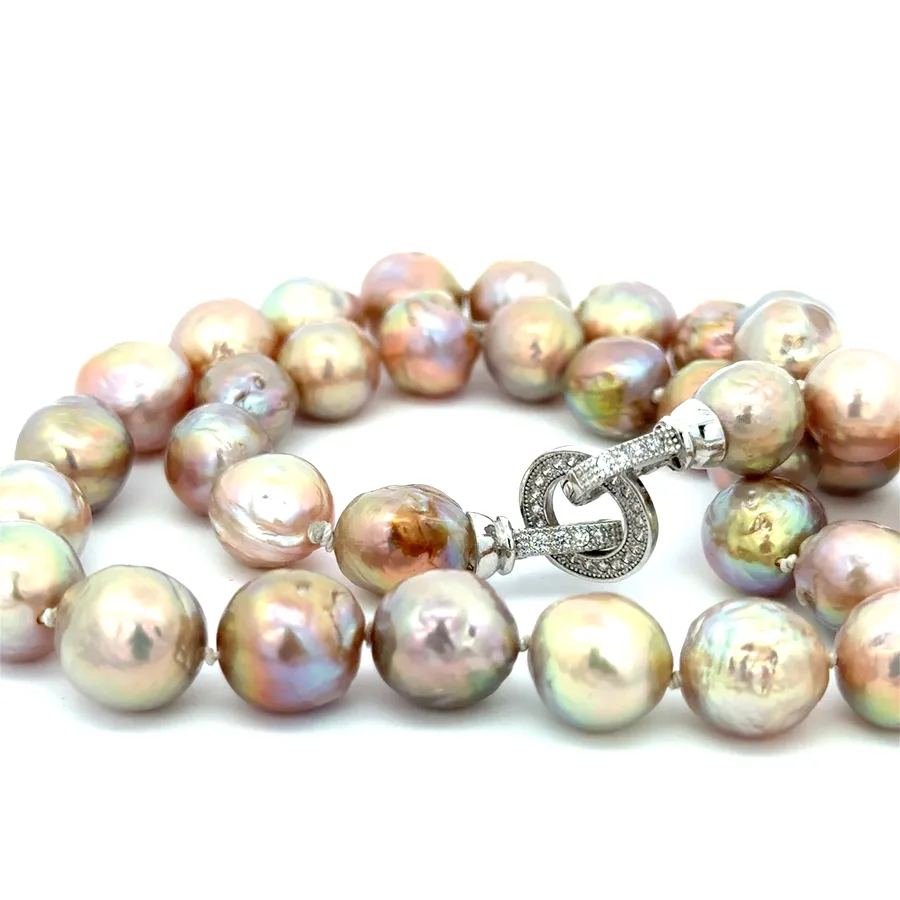 Edison Pink 9-10mm Pearl Strand with Silver Crystal O Clasp by Sharon Teaman