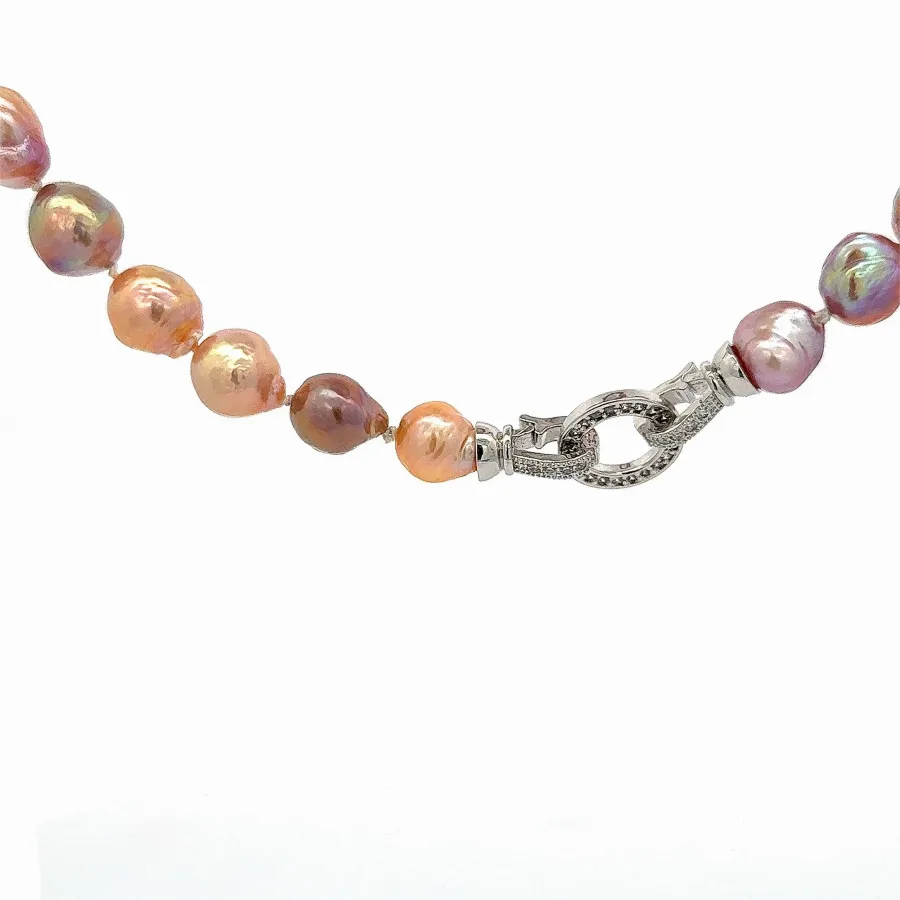 Edison Pink 9.5-10.5mm Pearl Strand with Silver Crystal O Clasp by Sharon Teaman