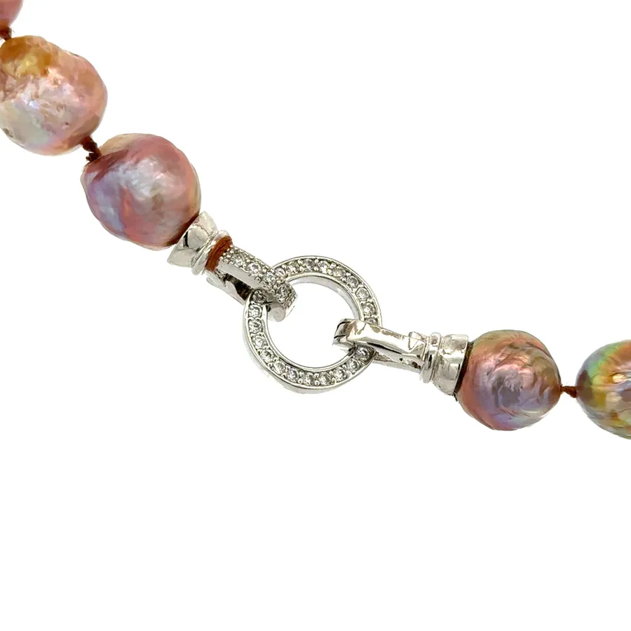 Edison Ripple Pearls Peach/Pink 19 inches with Crystal O Catch by Sharon Teaman