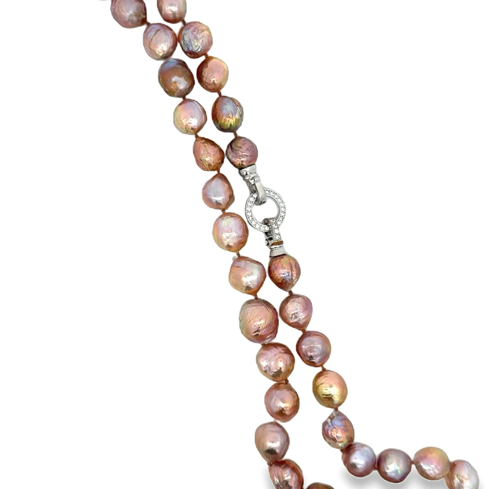 Edison Ripple Pearls Peach/Pink 19 inches with Crystal O Catch by Sharon Teaman — view 2