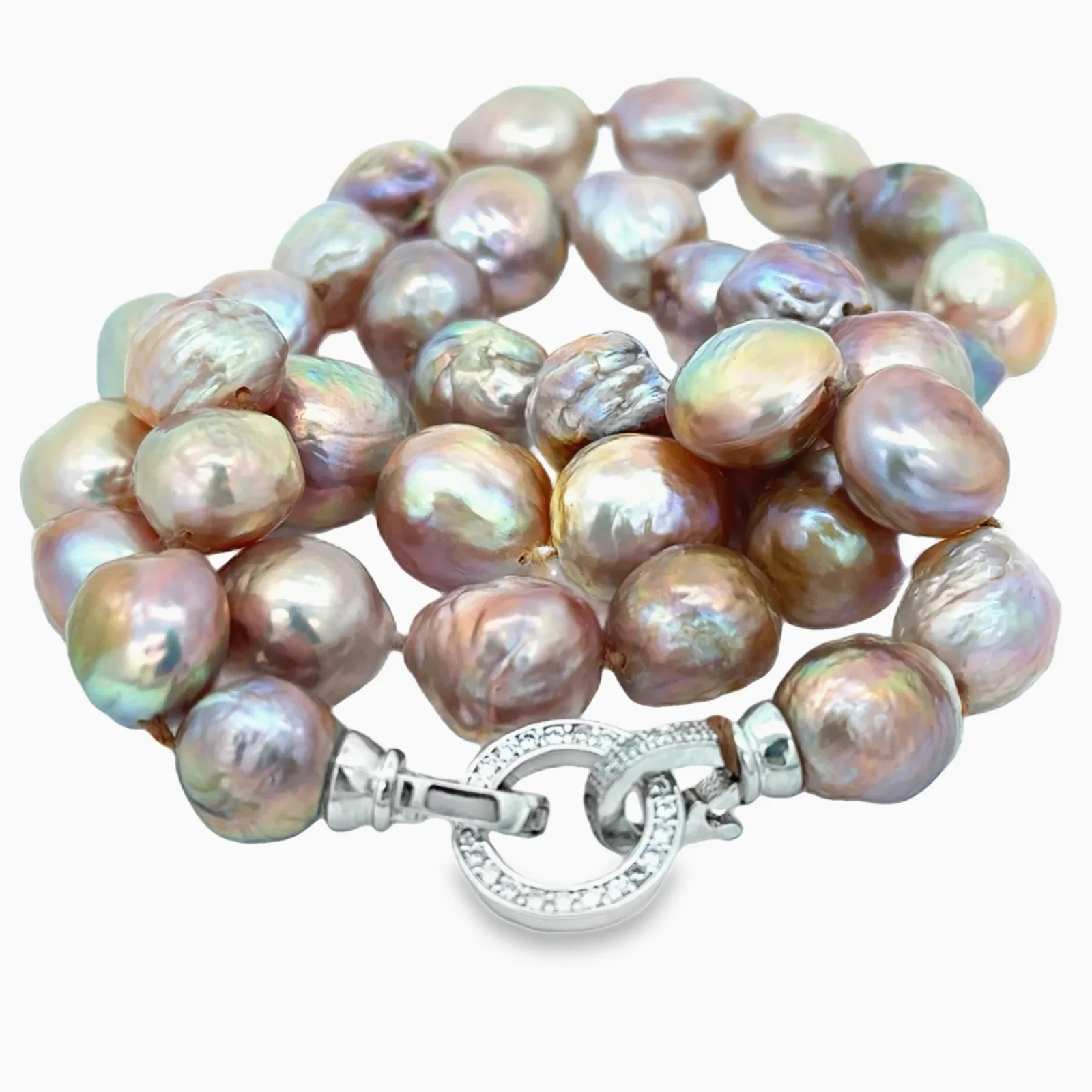 Edison Ripple Pearls Peach/Pink 19 inches with Crystal O Catch by Sharon Teaman — view 3