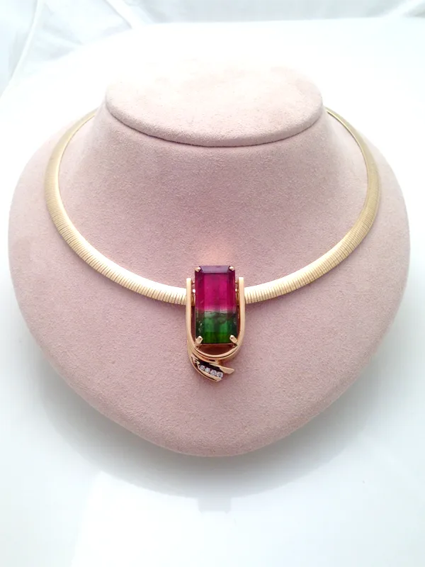 Elizabeth Watermelon Tourmaline Pendant by Sharon Teaman — view 3