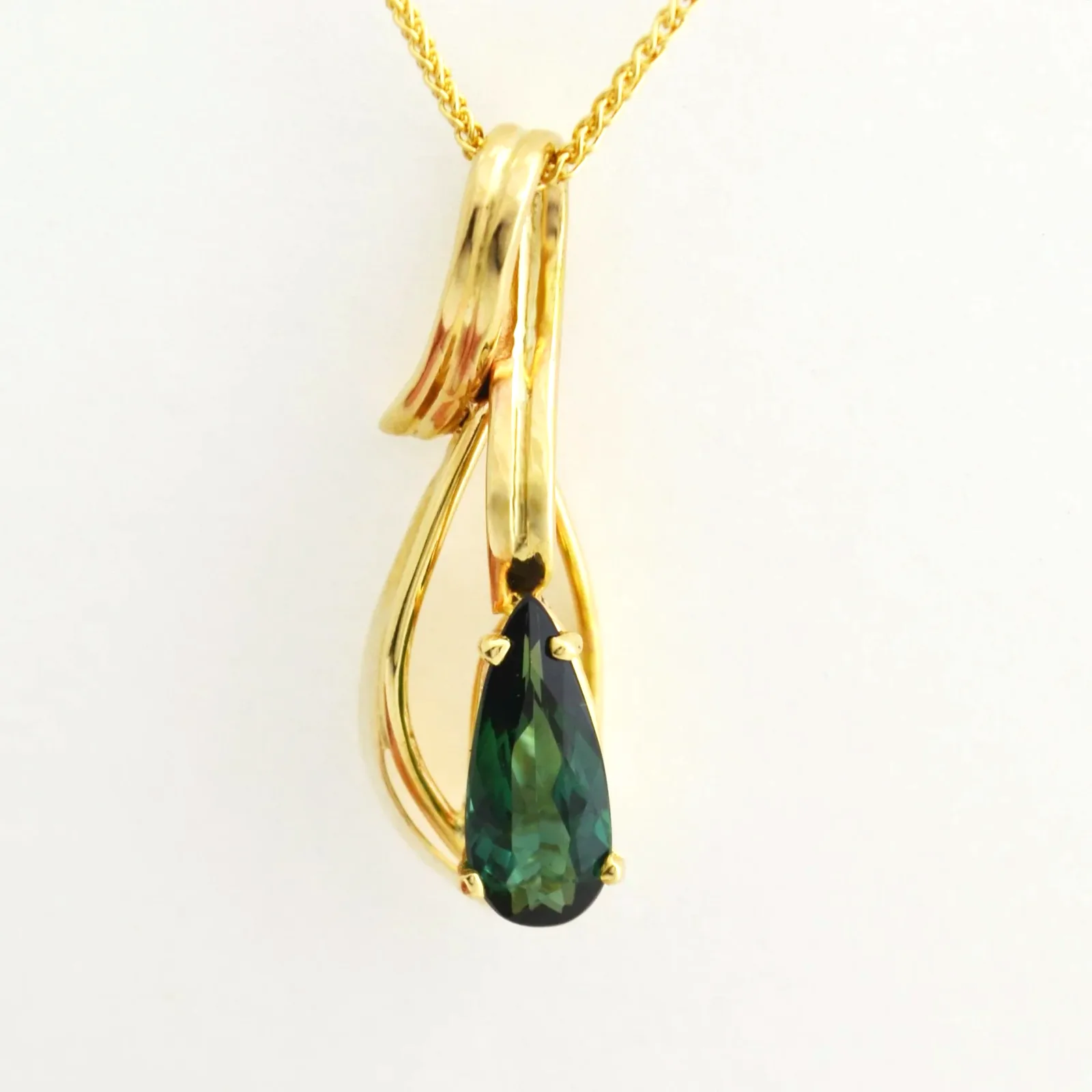 Elongated Pear Green Tourmaline Pendant Rich Green Color by Sharon Teaman — view 1