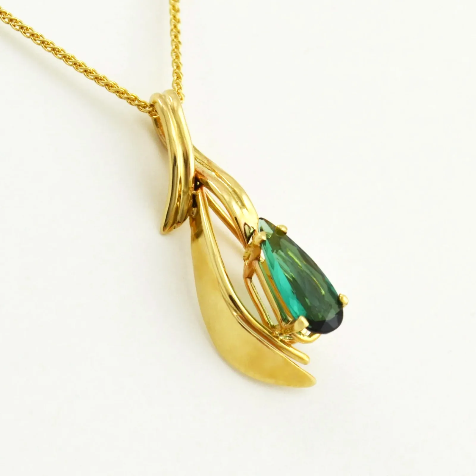 Elongated Pear Green Tourmaline Pendant Rich Green Color by Sharon Teaman — view 2