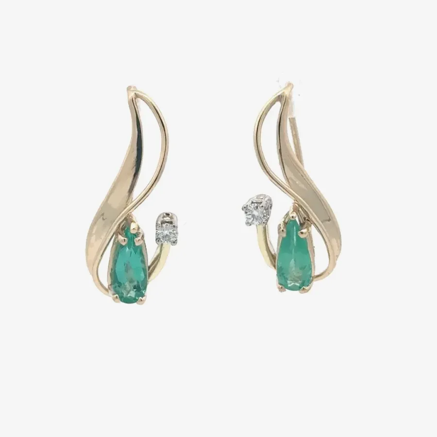 Elongated Pear-shaped Emerald earrings with Moissanite by Sharon Teaman