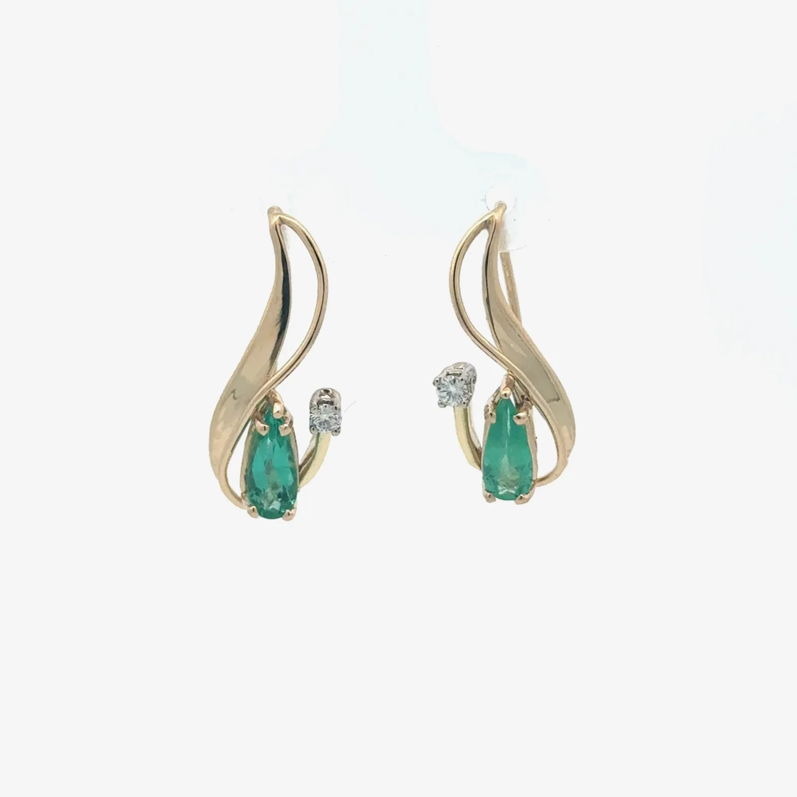 Elongated Pear-shaped Emerald earrings with Moissanite by Sharon Teaman — view 2