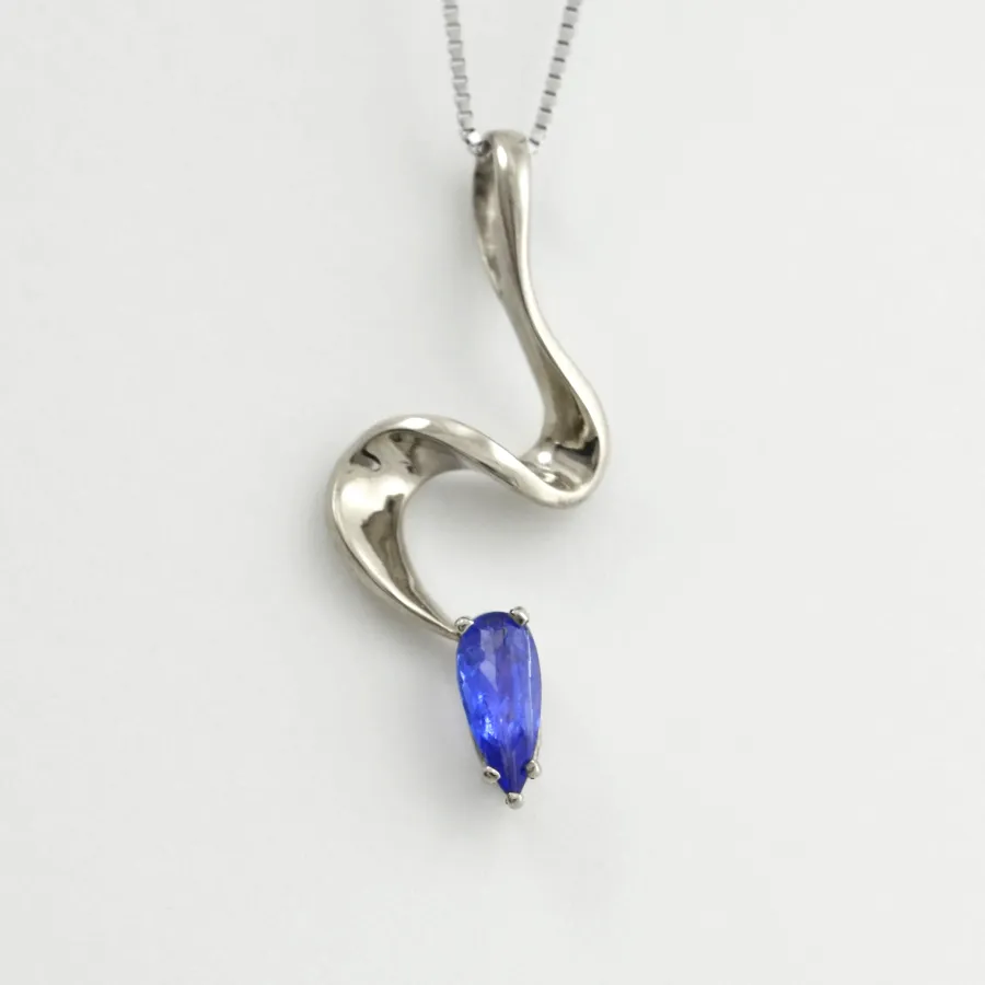 Elongated Pear Tanzanite Pendant 14K white gold by Sharon Teaman