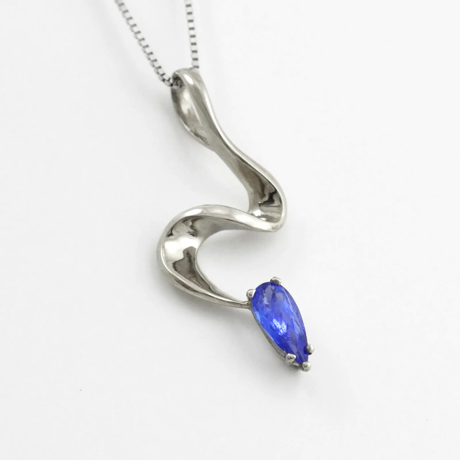 Elongated Pear Tanzanite Pendant 14K white gold by Sharon Teaman — view 2