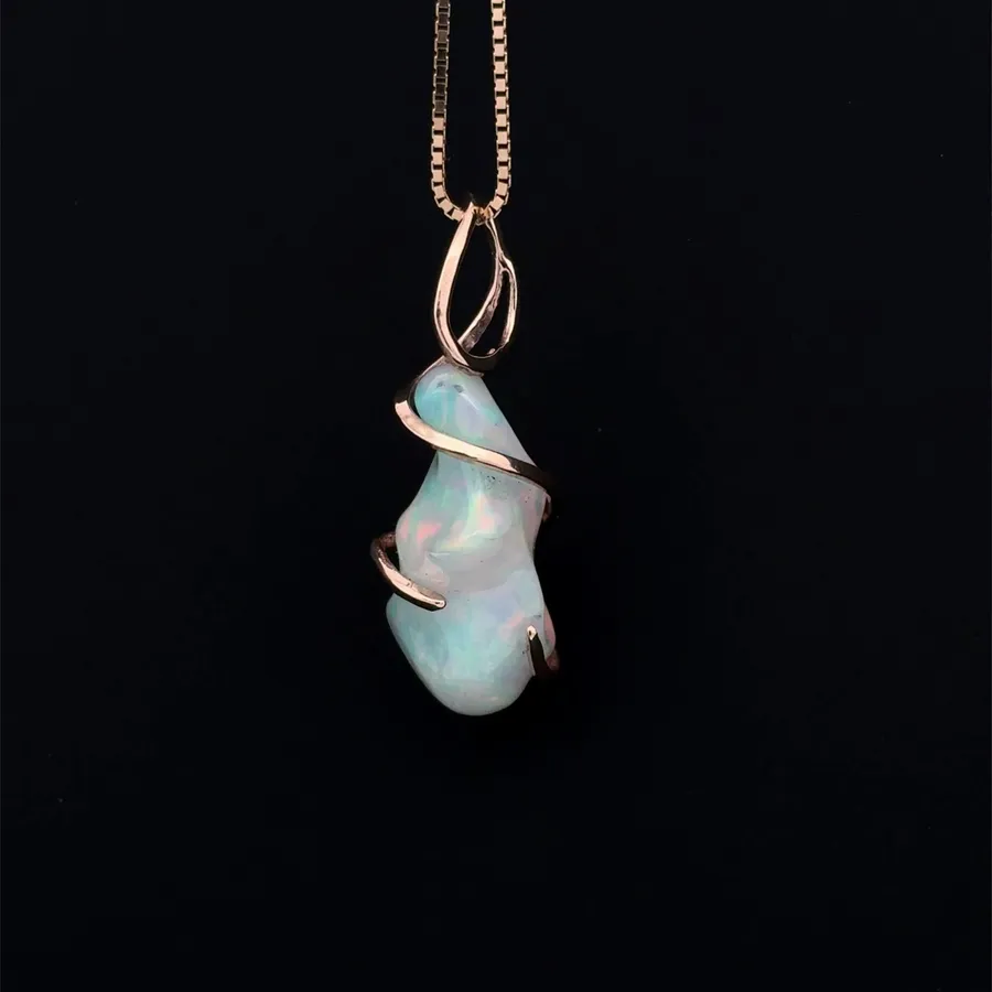 Ethiopian Rainbow Handcut Opal Pendant 14K Yellow Gold by Sharon Teaman