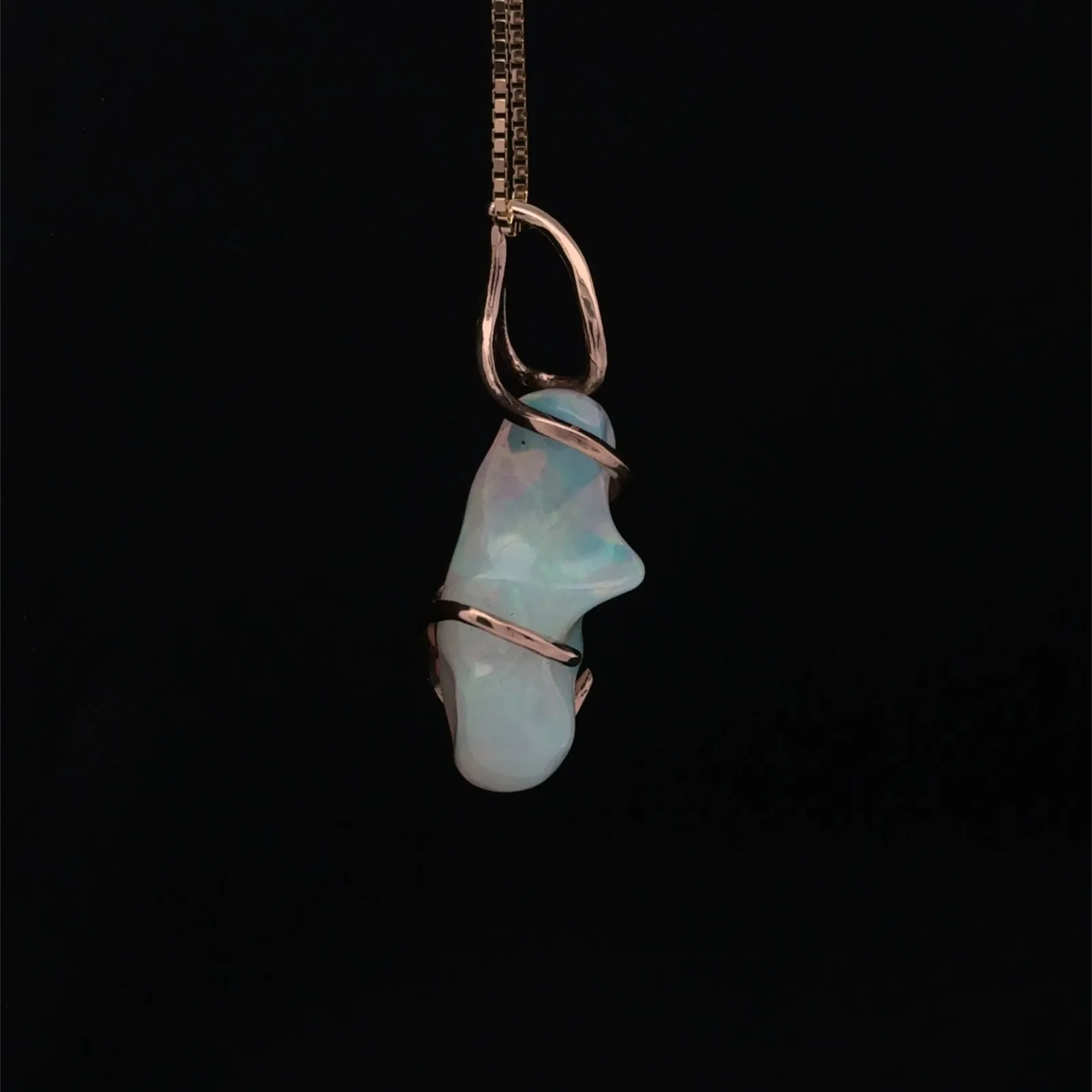 Ethiopian Rainbow Handcut Opal Pendant 14K Yellow Gold by Sharon Teaman — view 2