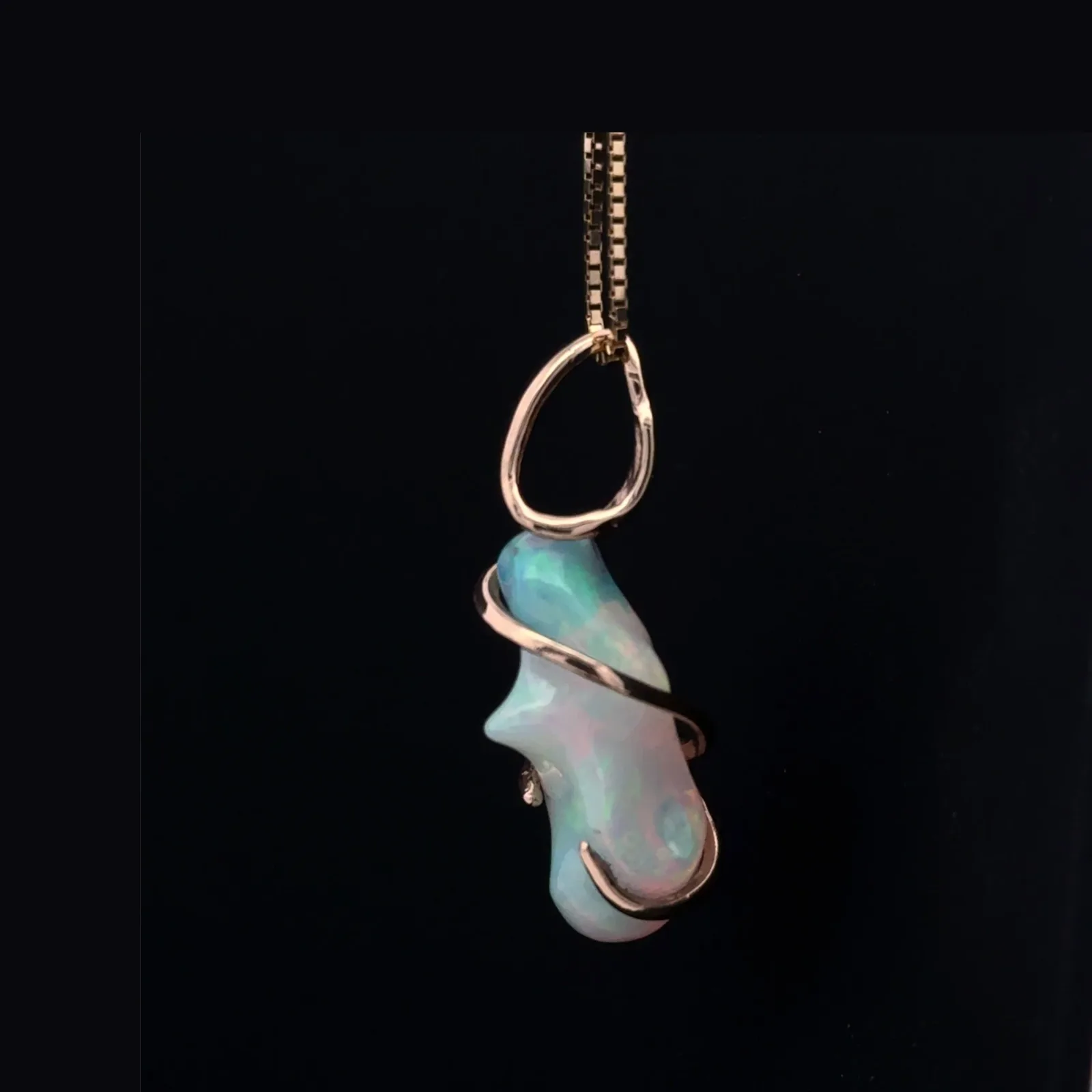 Ethiopian Rainbow Handcut Opal Pendant 14K Yellow Gold by Sharon Teaman — view 3