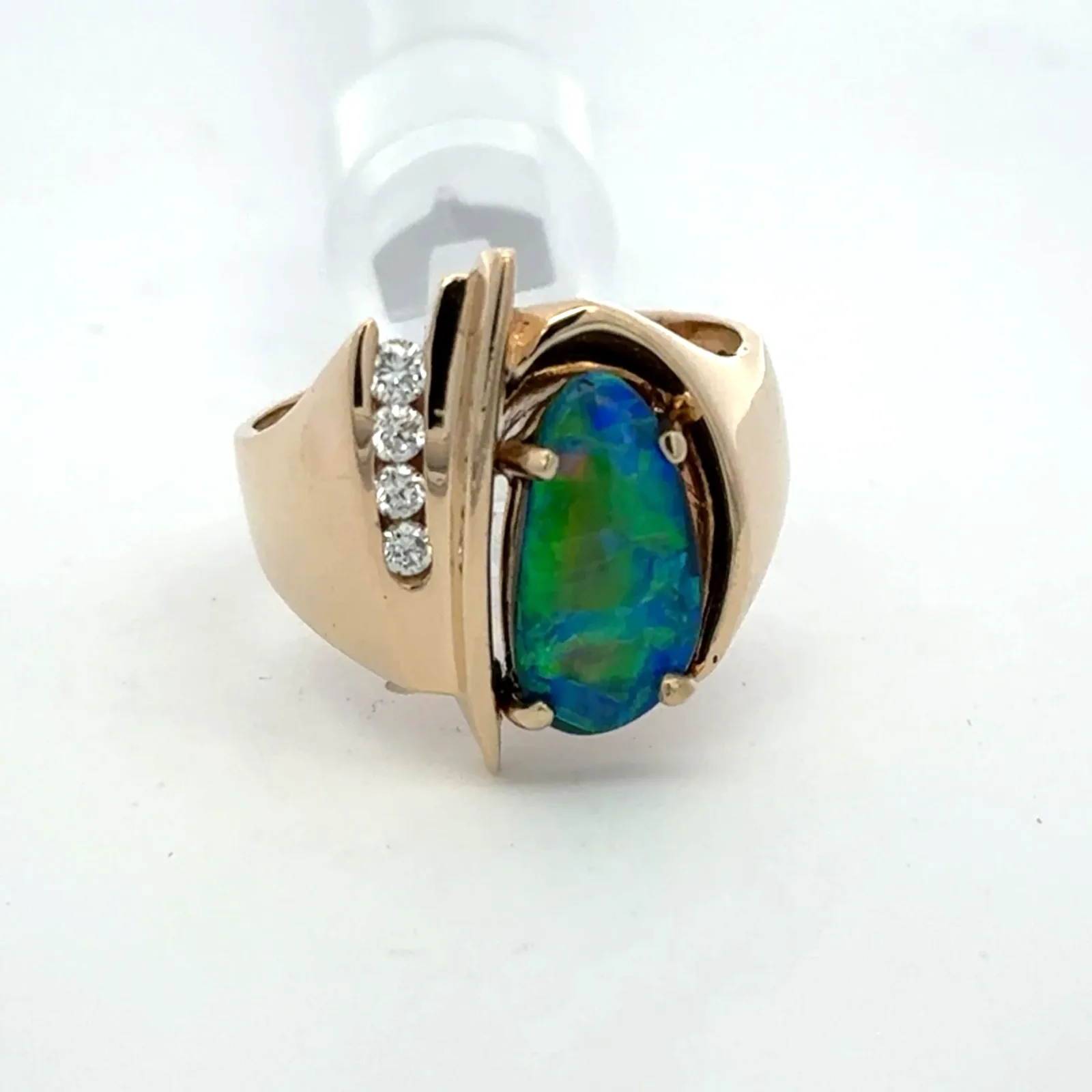 Freeform Boulder Opal Right with Diamonds and set in 14K Yellow Gold by Sharon Teaman — view 1