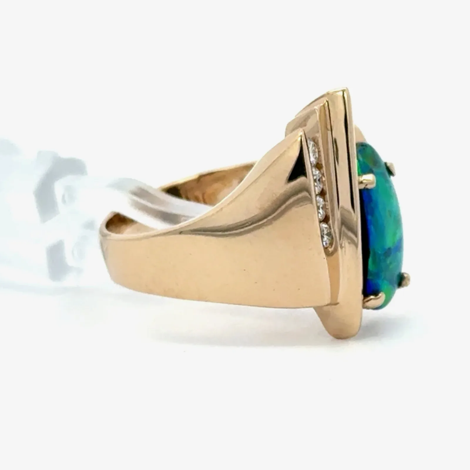 Freeform Boulder Opal Right with Diamonds and set in 14K Yellow Gold by Sharon Teaman — view 2