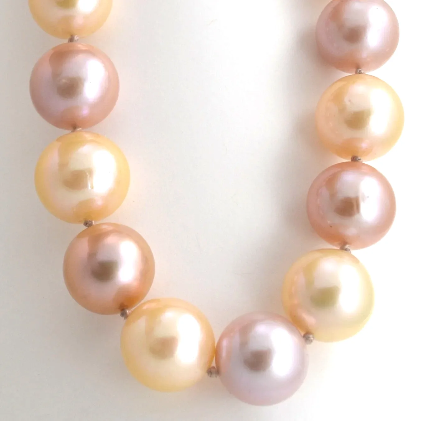 Fresh Water FINE Ming Pearls graduated from 15 to 12mm diameter in Natural Colors: Purplish/Pink, Pink, Peach, Blush colors by Sharon Teaman — view 3