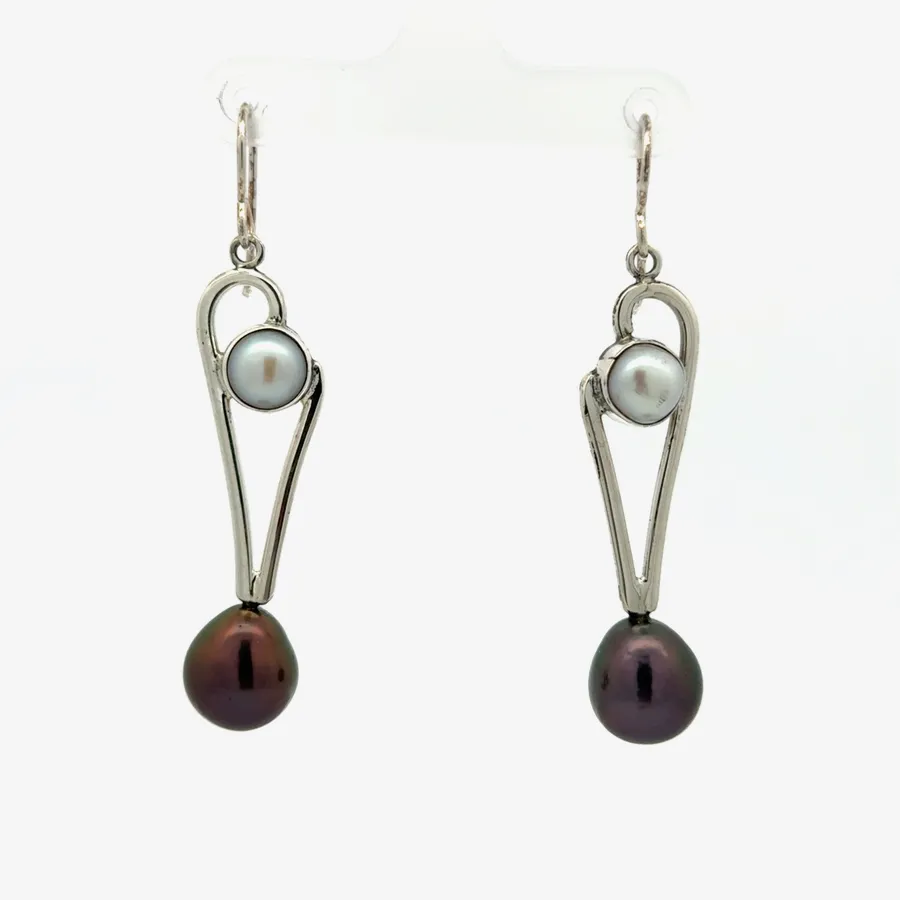 Freshwater Aubergine and Mabe Pearl Earrings by Sharon Teaman