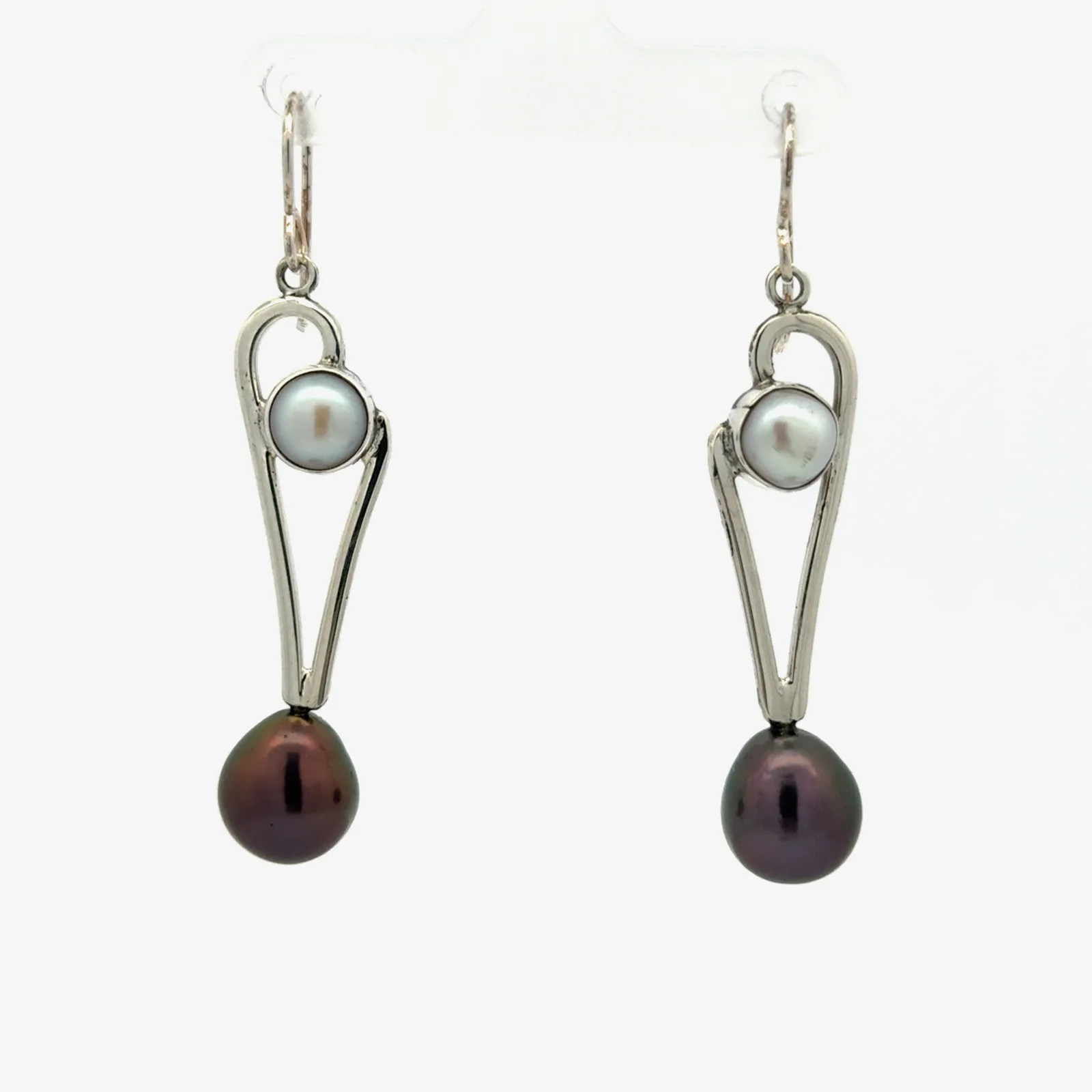 Freshwater Aubergine and Mabe Pearl Earrings by Sharon Teaman — view 2