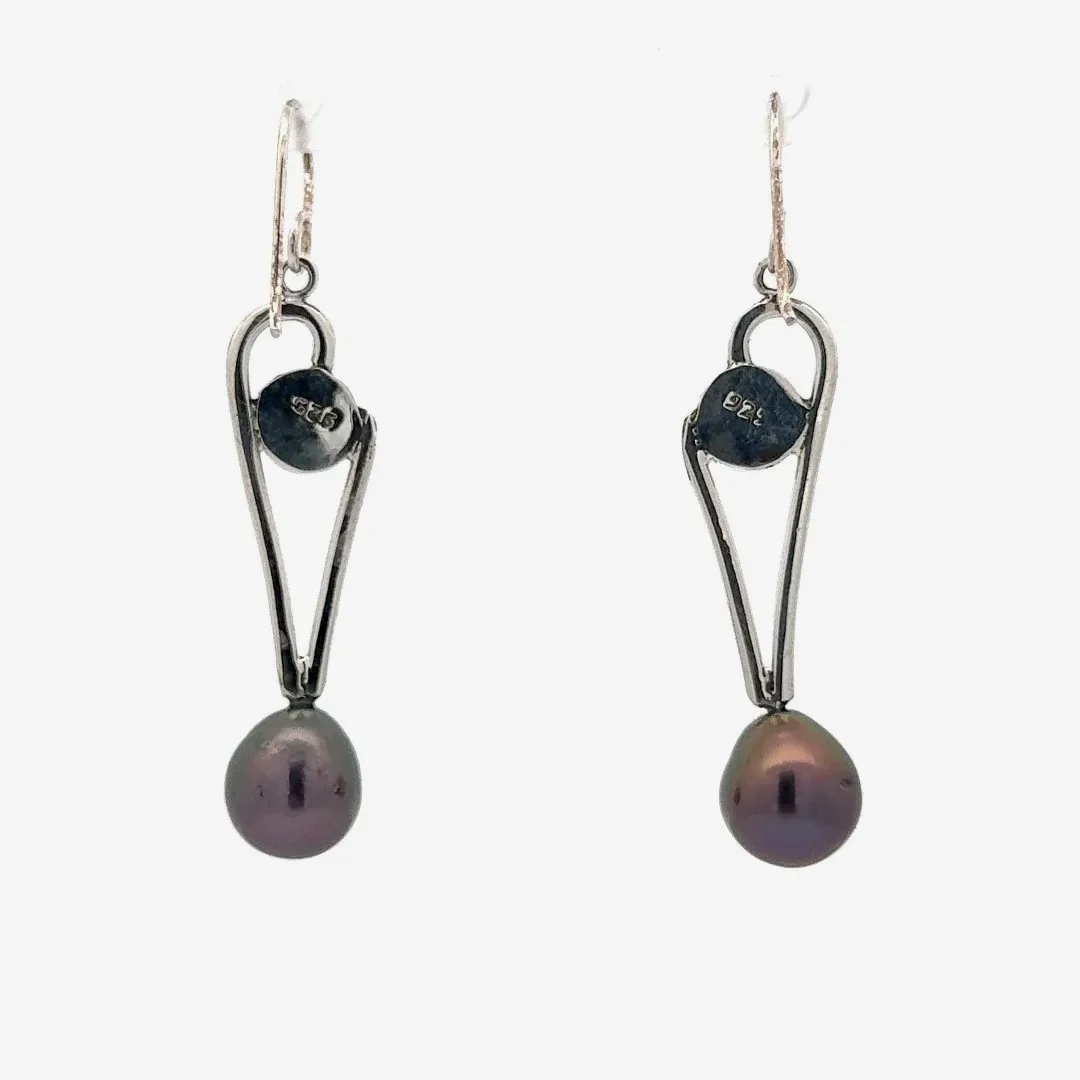 Freshwater Aubergine and Mabe Pearl Earrings by Sharon Teaman — view 3