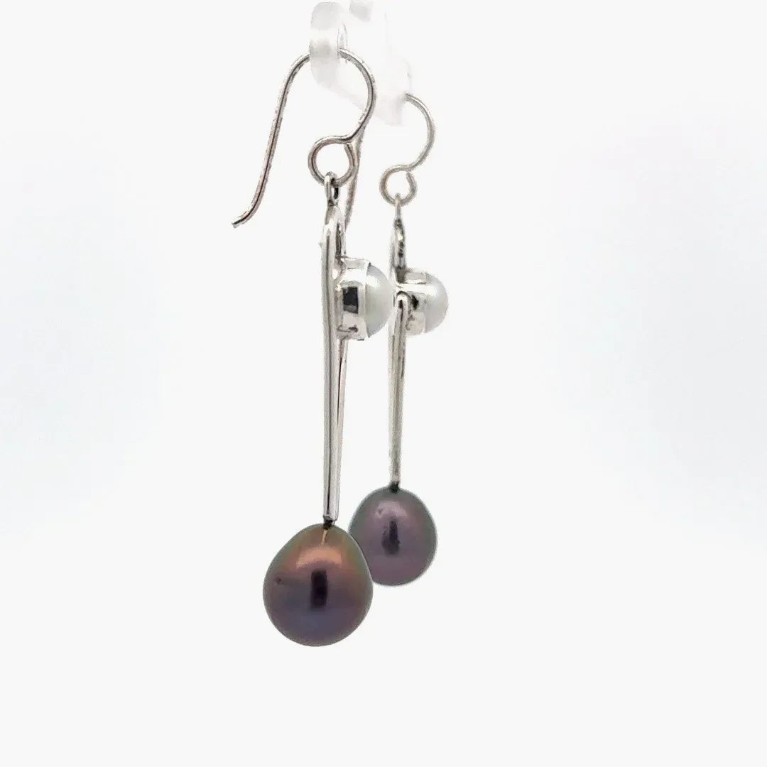 Freshwater Aubergine and Mabe Pearl Earrings by Sharon Teaman — view 4