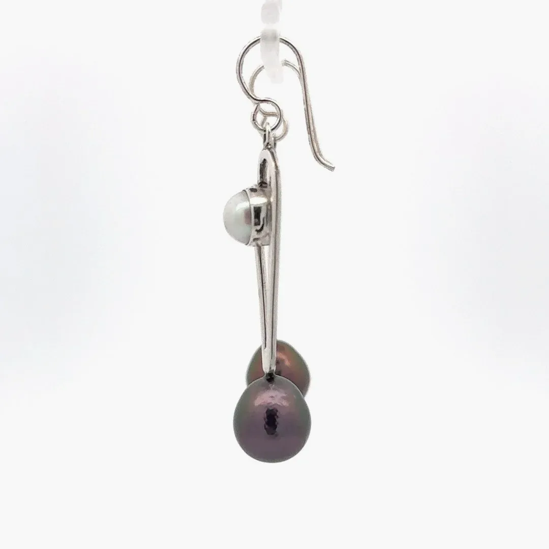 Freshwater Aubergine and Mabe Pearl Earrings by Sharon Teaman — view 5