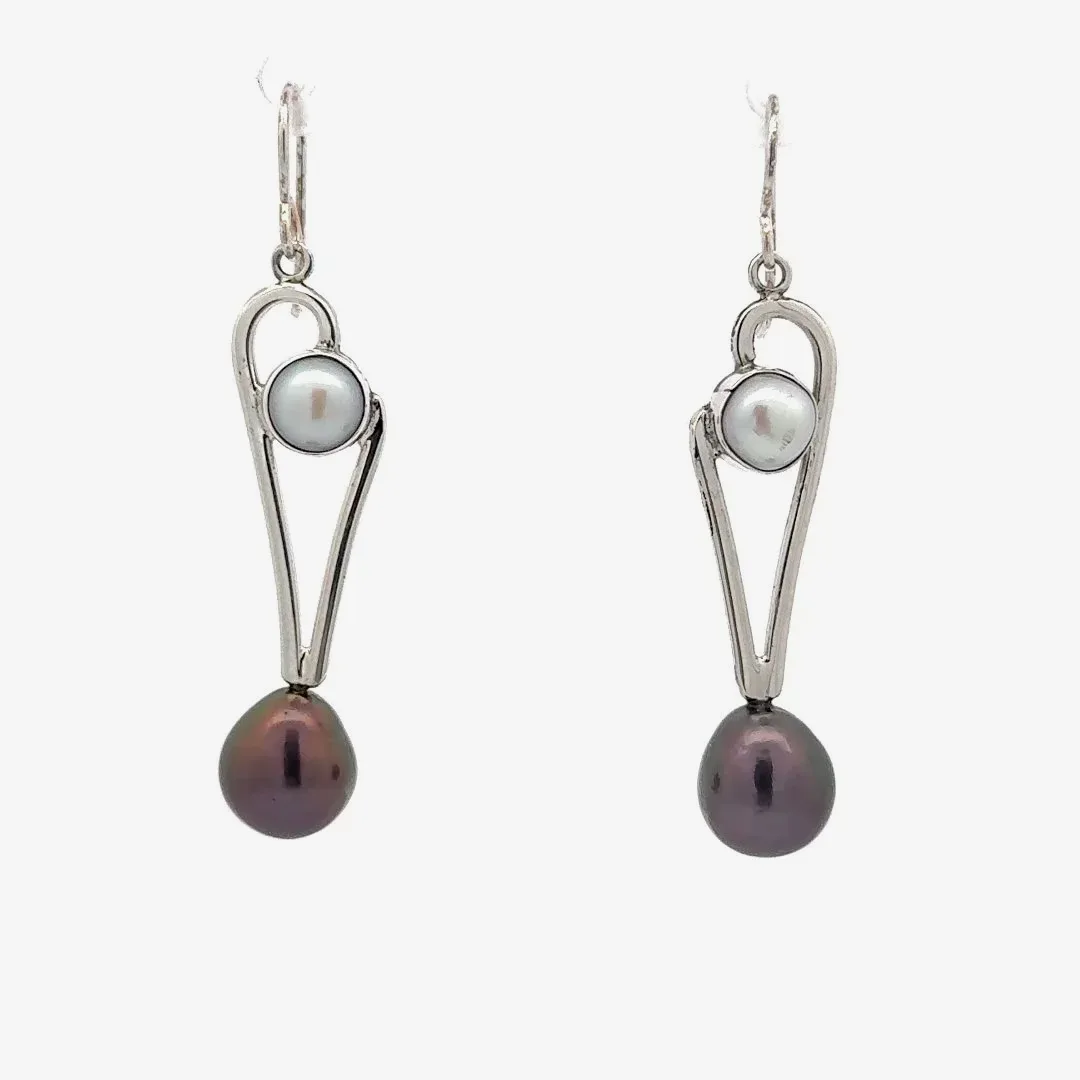 Freshwater Aubergine and Mabe Pearl Earrings by Sharon Teaman — view 6