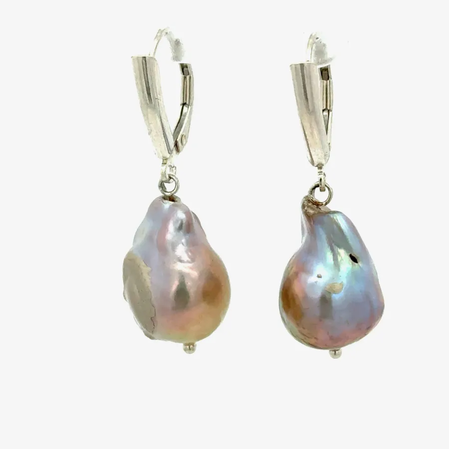 Freshwater Baroque Lavender/Pink Pearl Lever Back Earrings 20x12mm by Sharon Teaman