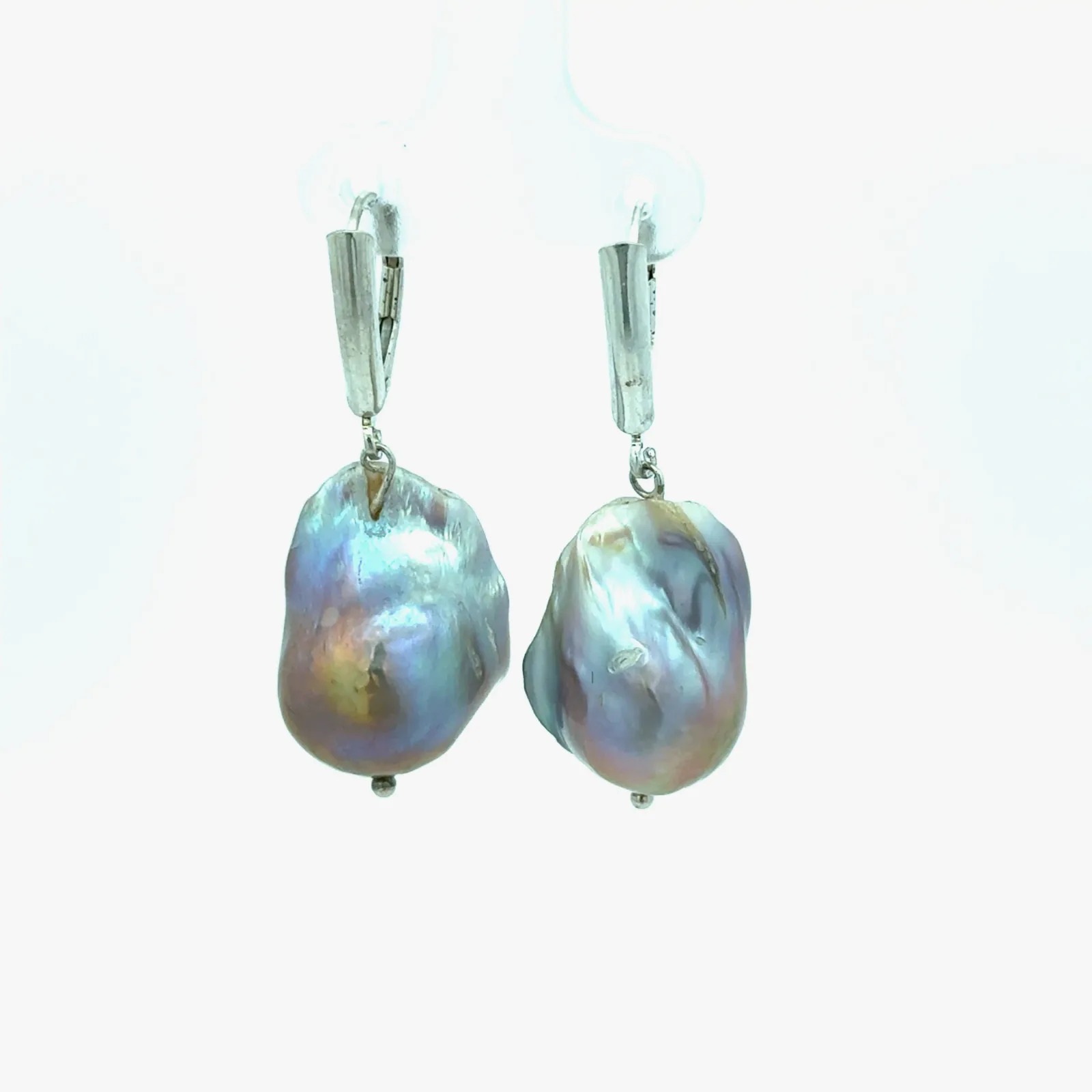 Freshwater Baroque Lavender/Pink Pearl Lever Back Earrings — 26×14mm by Sharon Teaman — view 1