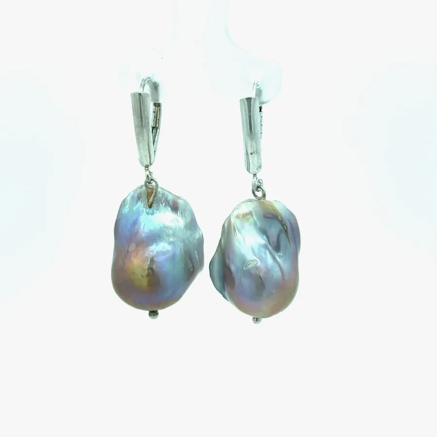 Freshwater Baroque Lavender/Pink Pearl Lever Back Earrings — 26×14mm by Sharon Teaman