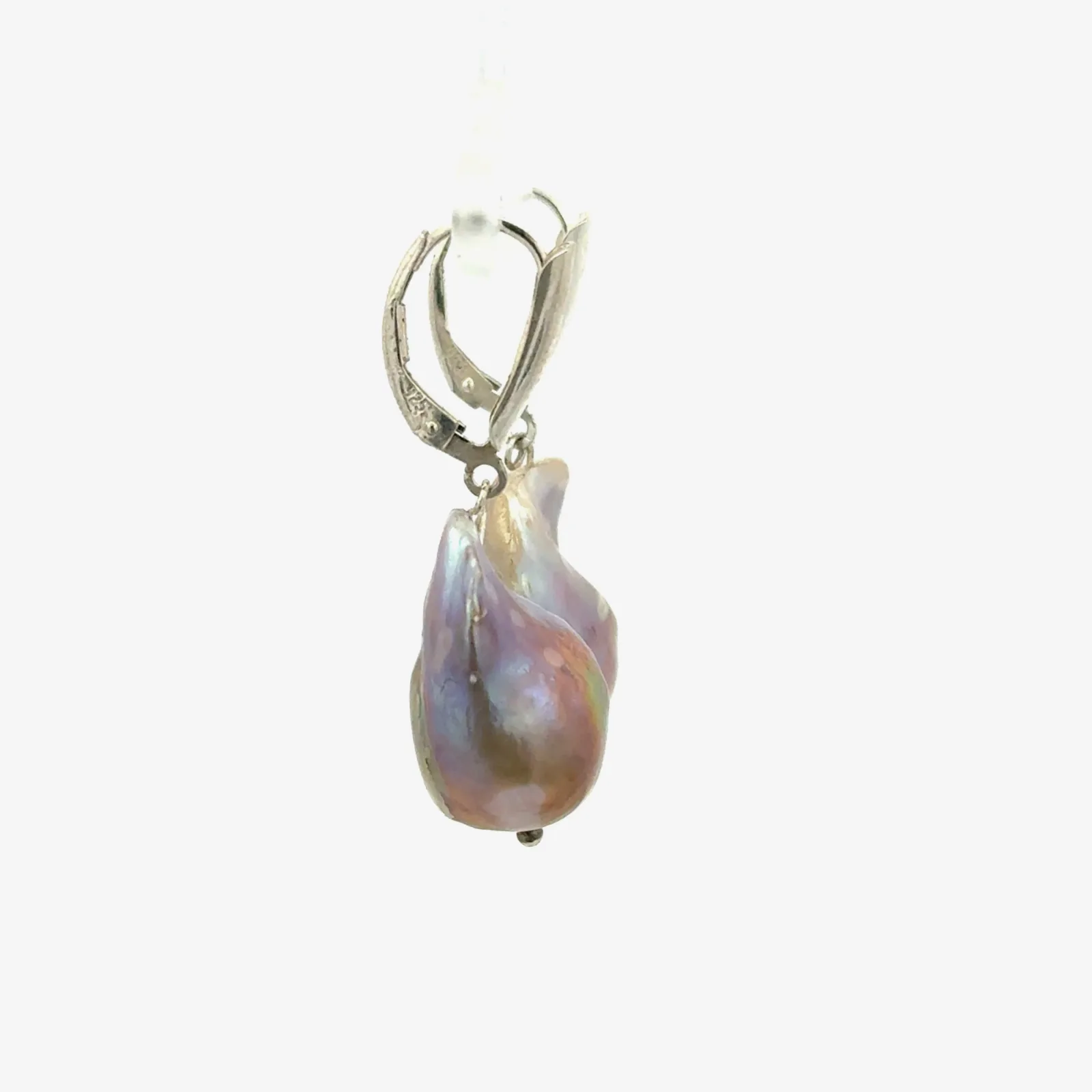 Freshwater Baroque Lavender/Pink Pearl Lever Back Earrings — 26×14mm by Sharon Teaman — view 2
