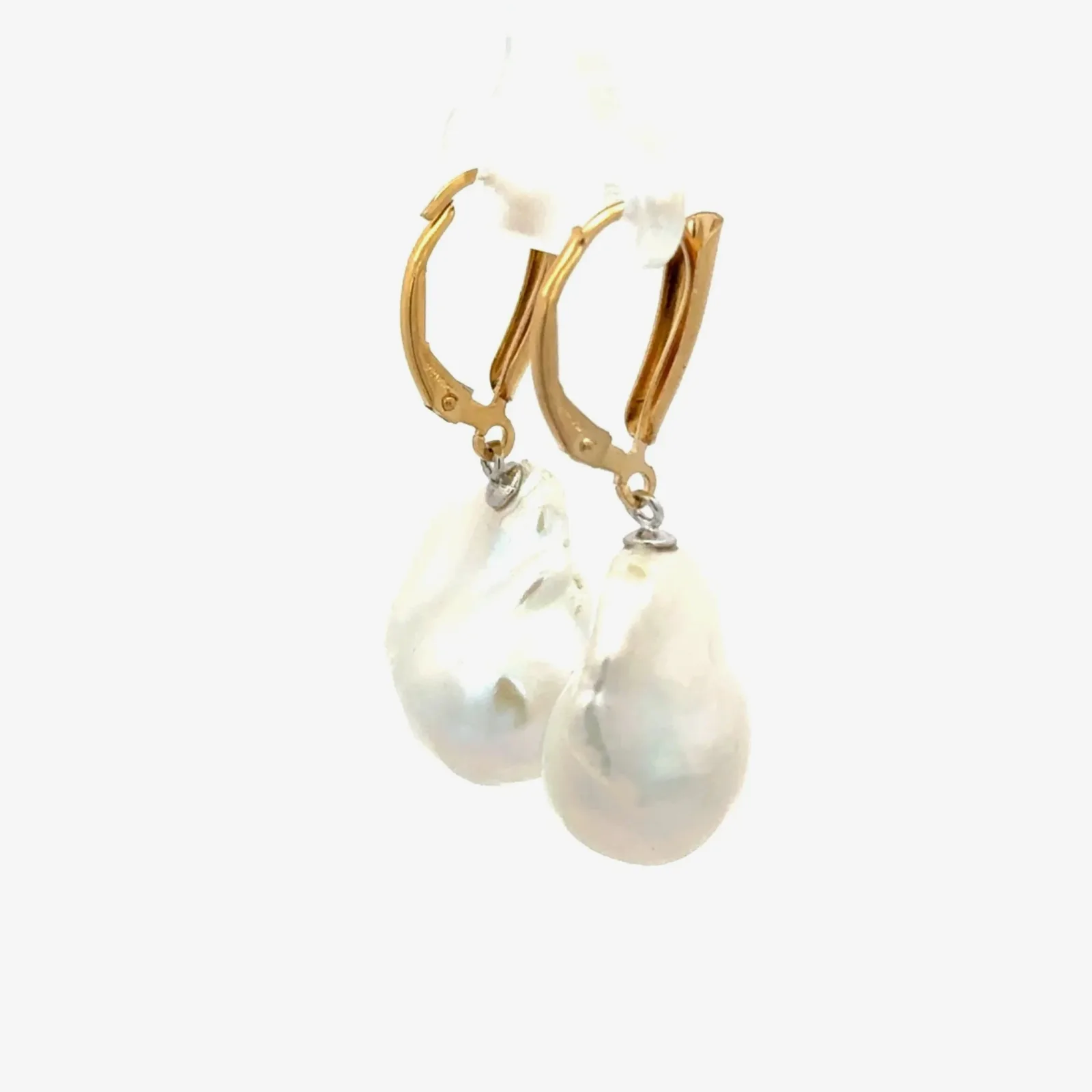 Freshwater Baroque White Lever Back Earrings by Sharon Teaman — view 3