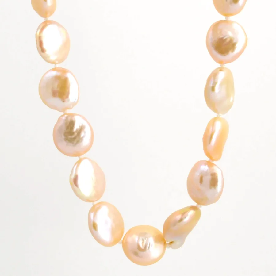 Freshwater Natural Peach Coin Pearl Strand 14-15 millimeter diameter by Sharon Teaman