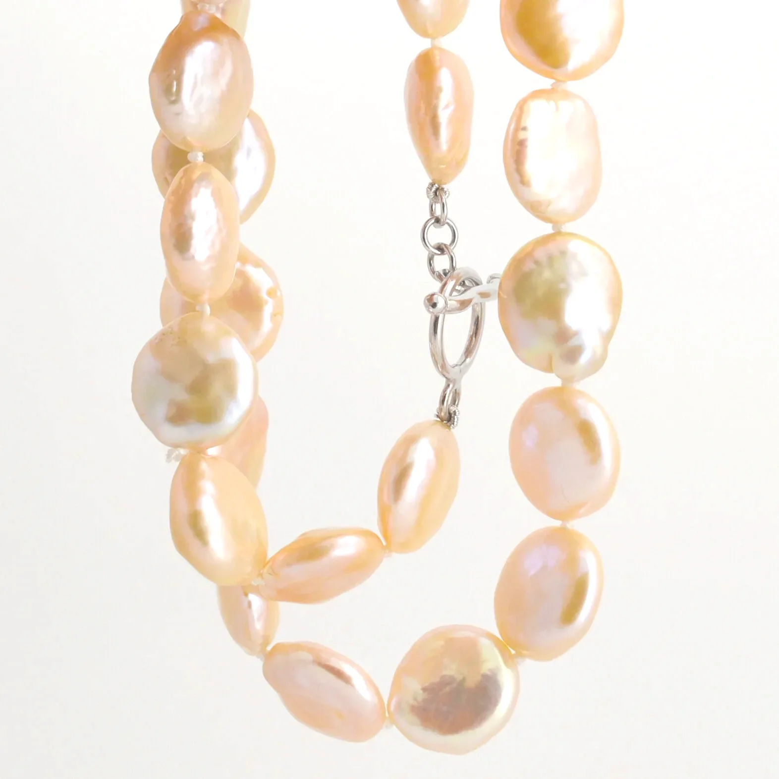 Freshwater Natural Peach Coin Pearl Strand 14-15 millimeter diameter by Sharon Teaman — view 2