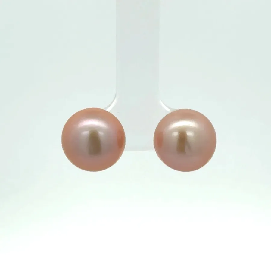 Freshwater Pink Pearl Button Studs 12mm by Sharon Teaman