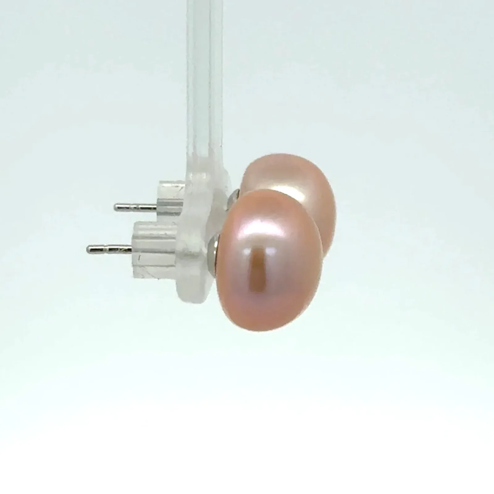 Freshwater Pink Pearl Button Studs 12mm by Sharon Teaman — view 2