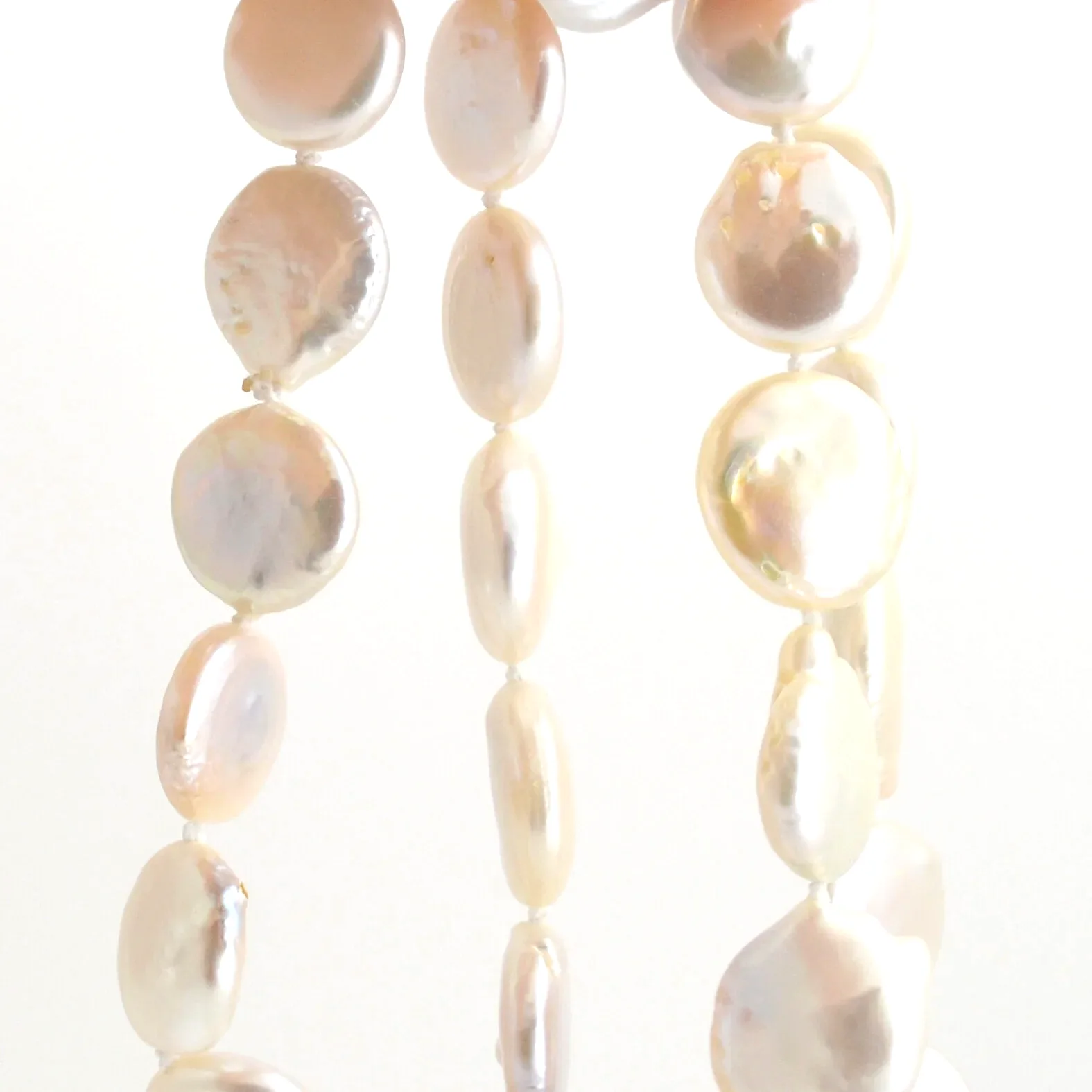 Freshwater White Coin Pearls 14 to 15 millimeter diameter Pearls by Sharon Teaman — view 2