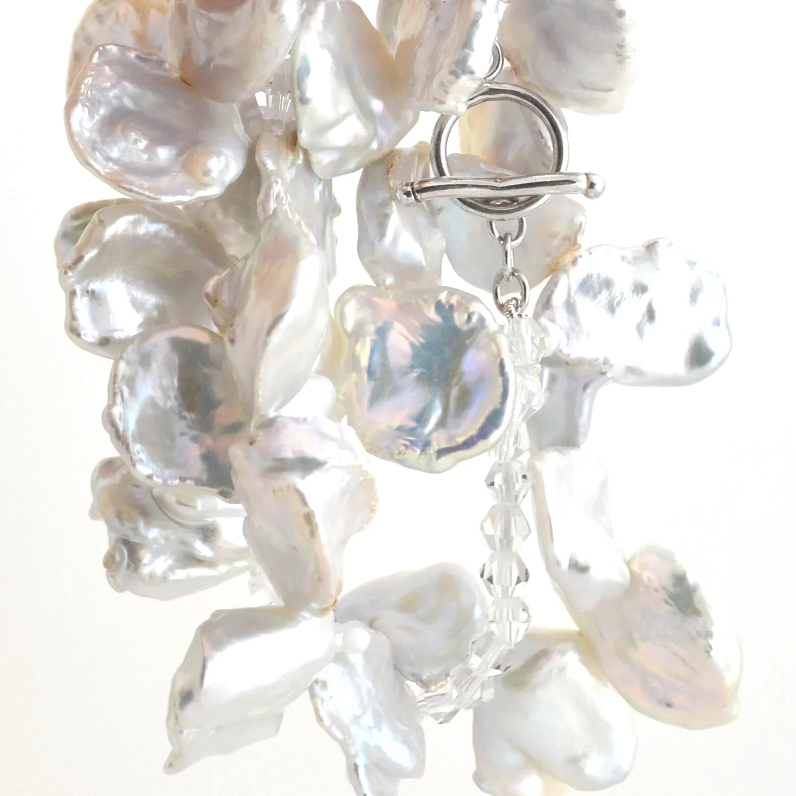 Freshwater White Keshi Pearls Single strand with Large Keshi 17x14mm with 5 inch crystal strand. by Sharon Teaman — view 1