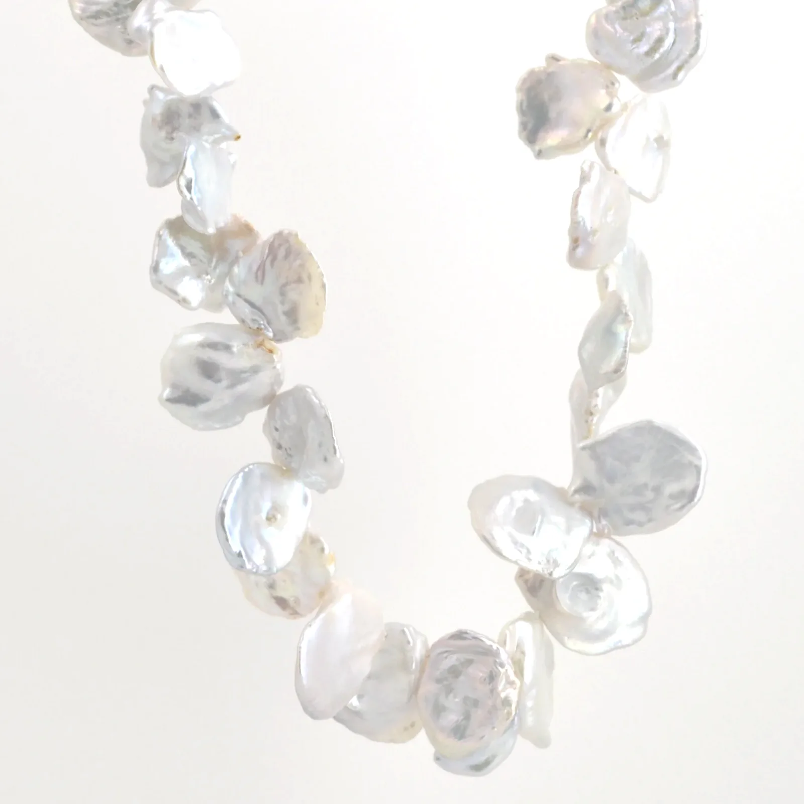 Freshwater White Keshi Pearls Single strand with Large Keshi 17x14mm with 5 inch crystal strand. by Sharon Teaman — view 2