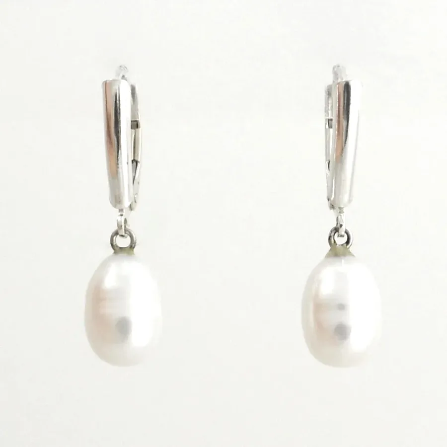 Freshwater White Pearl Earrings — 10×7.5mm by Sharon Teaman