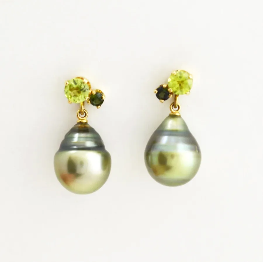 Green Tahitian Pearl Earrings by Sharon Teaman