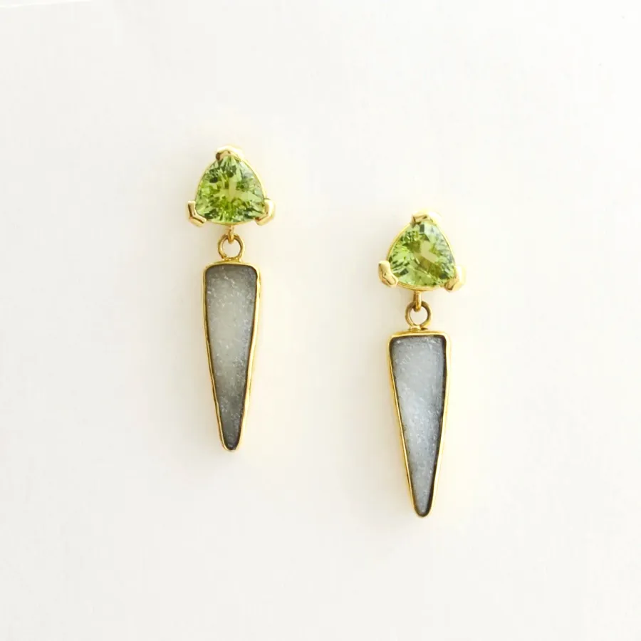 Green Tourmaline and Drusy Earrings by Sharon Teaman