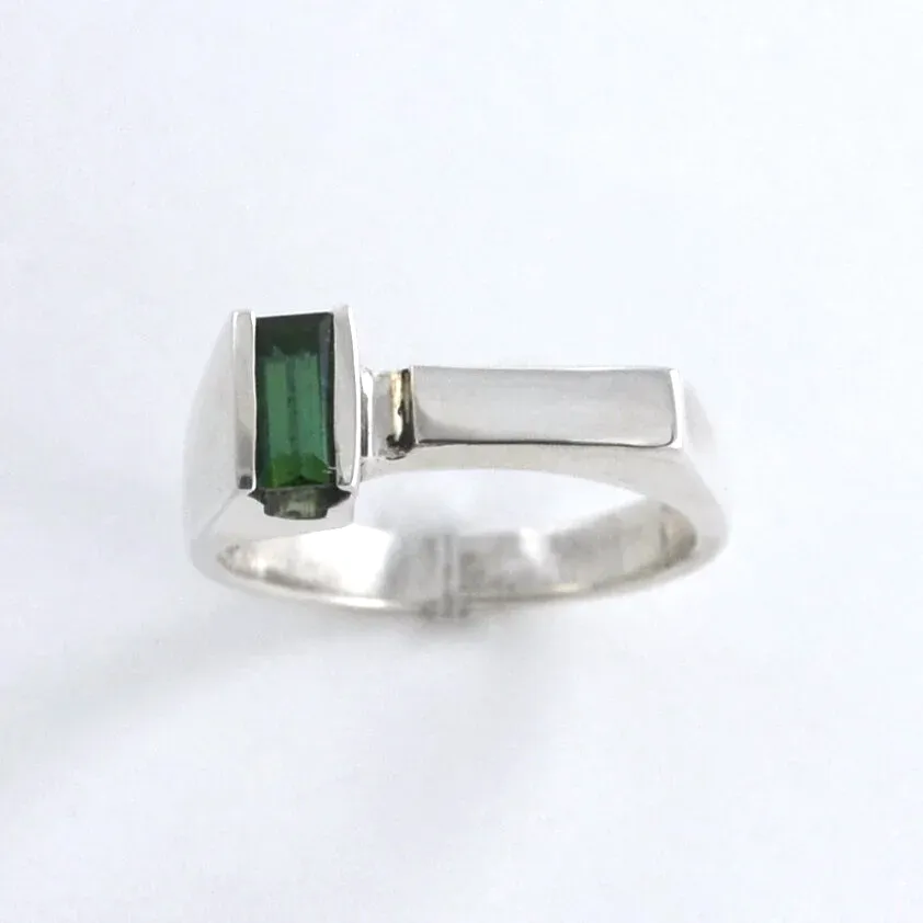 Green Tourmaline Bar Set Ring by Sharon Teaman