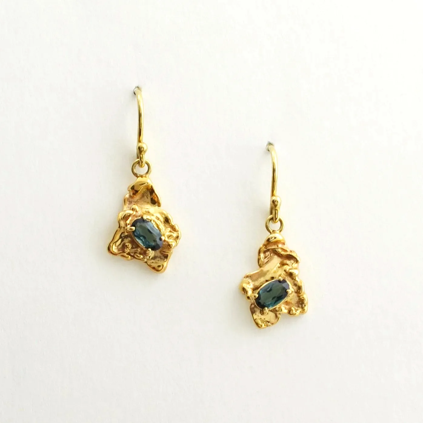 Green Tourmaline Organic Dangle Earrings - 22mm Long Hook by Sharon Teaman — view 1