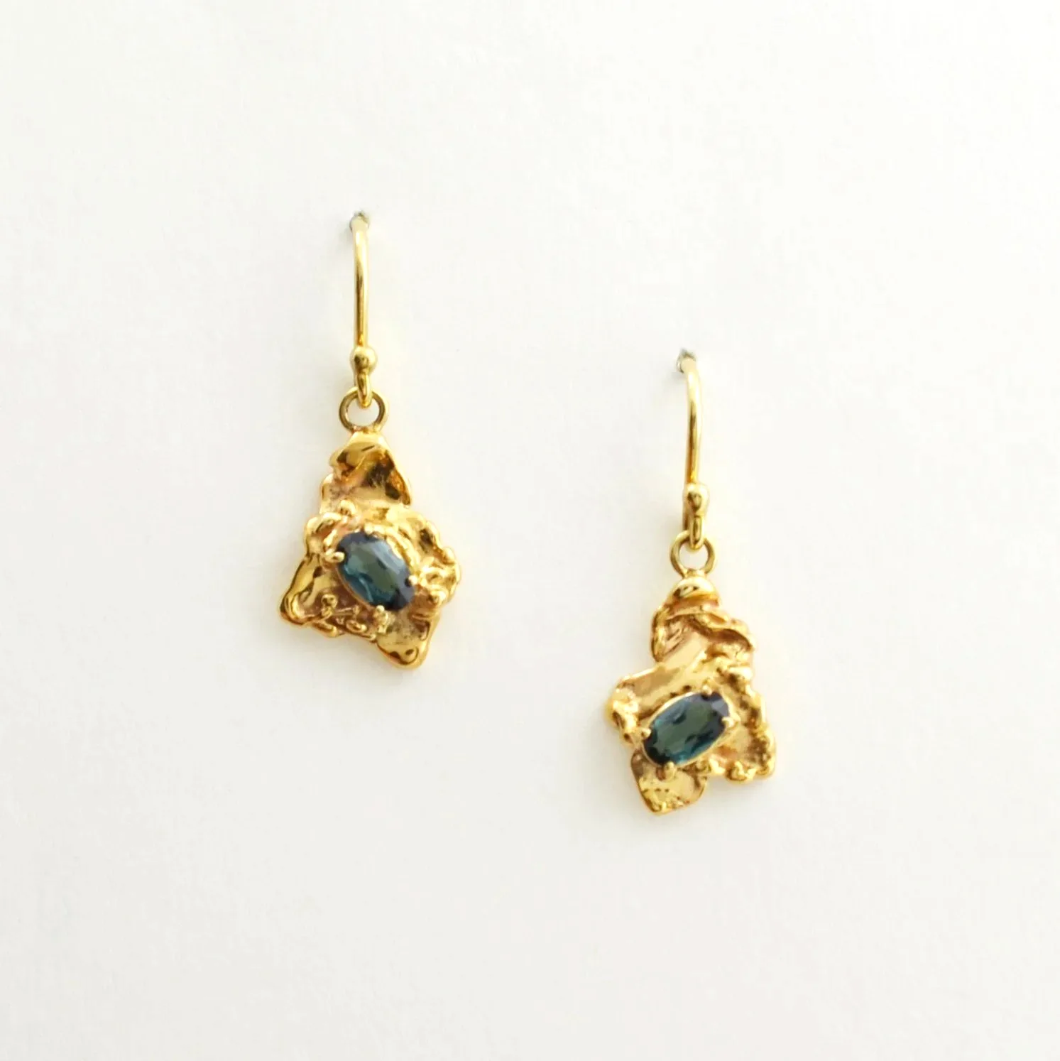 Green Tourmaline Organic Dangle Earrings - 22mm Long Hook by Sharon Teaman — view 2