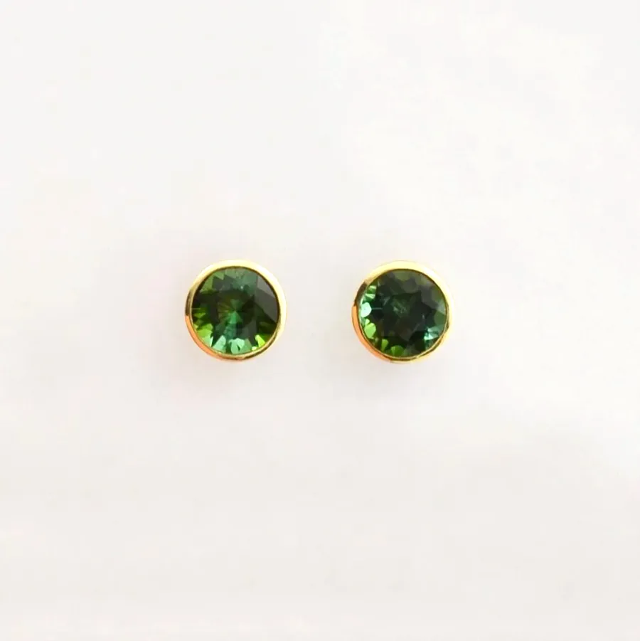 Green Tourmaline studs Bezel Set by Sharon Teaman