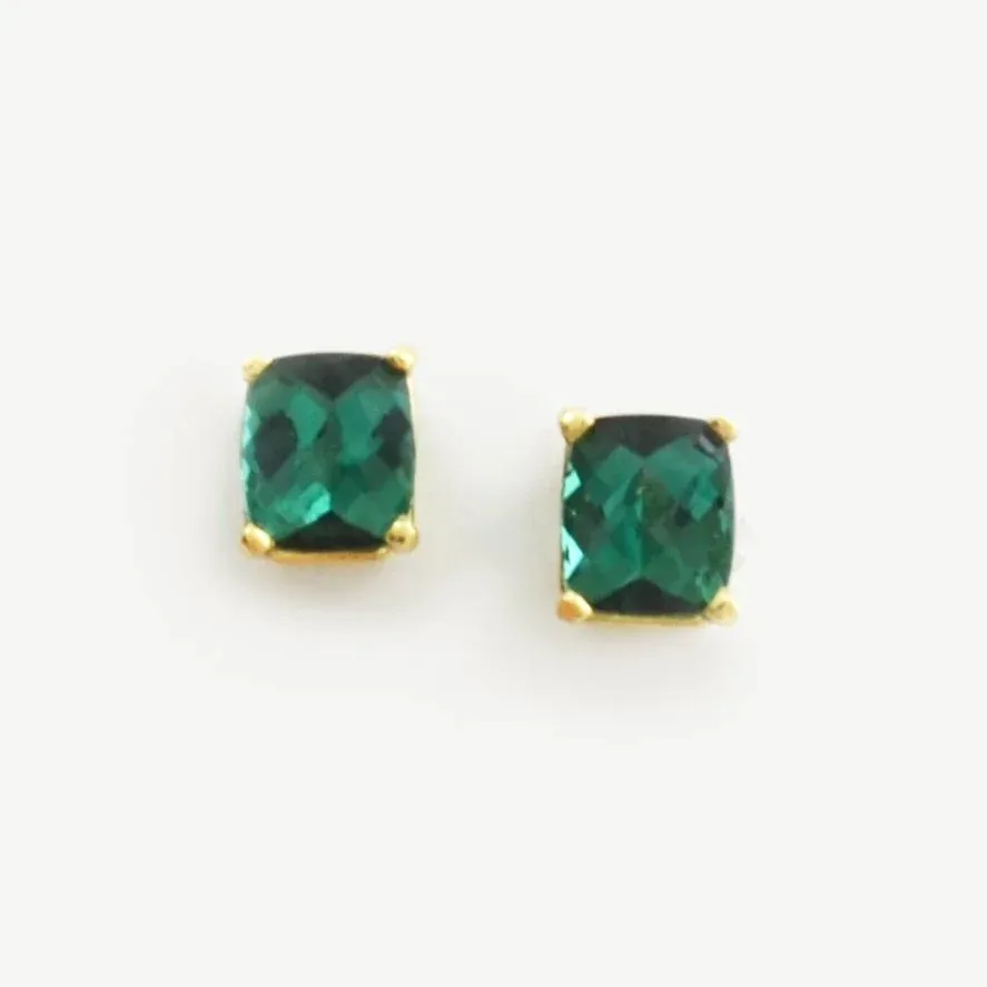 Green Tourmaline Studs - Cushion Cut with Checkerboard Faceted Top by Sharon Teaman